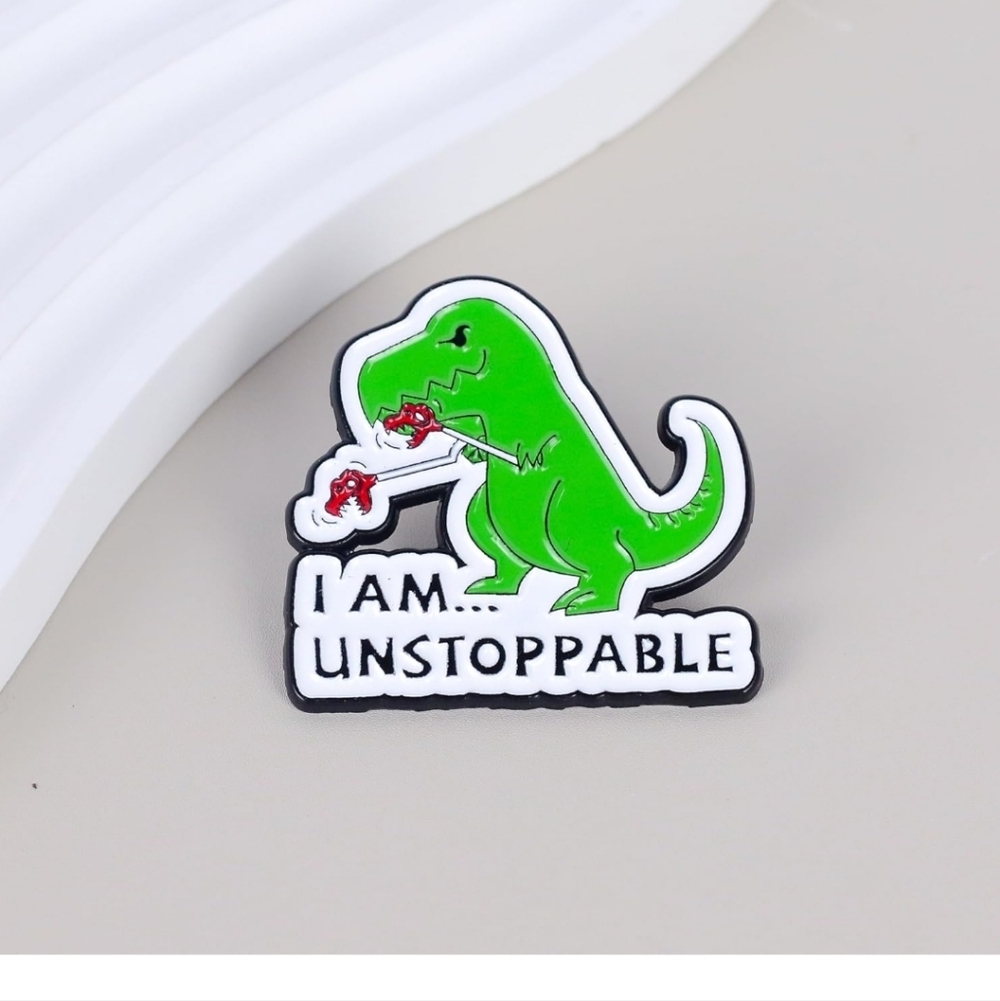 Unstoppable Green Dinosaur Enamel Pin - Pets Reptile Theme